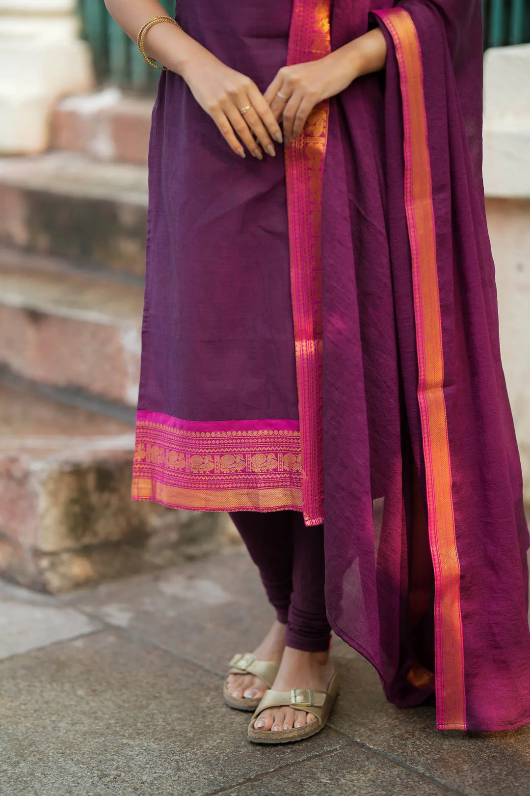 Tamizh Violet Kurti and Dupatta Set (Set of 2) | Made To Order