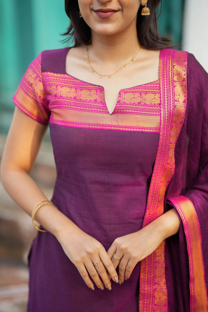Tamizh Violet Kurti Set (Set of 2) | Made to Order | SHOBITAM