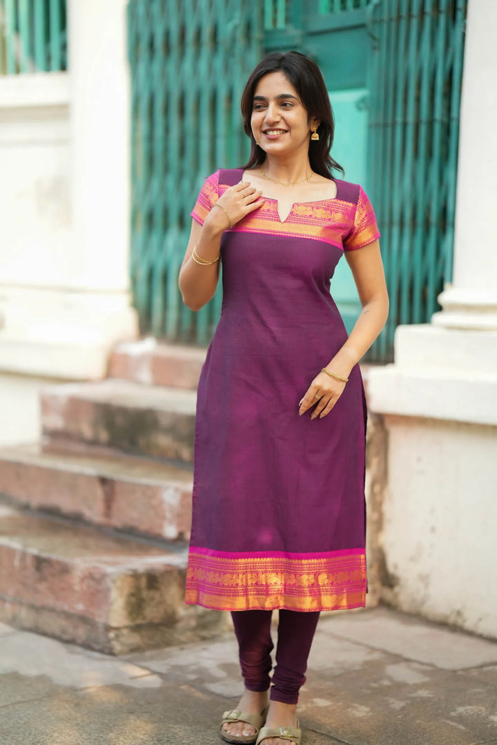 Tamizh Violet Kurti and Dupatta Set (Set of 2) | Made To Order