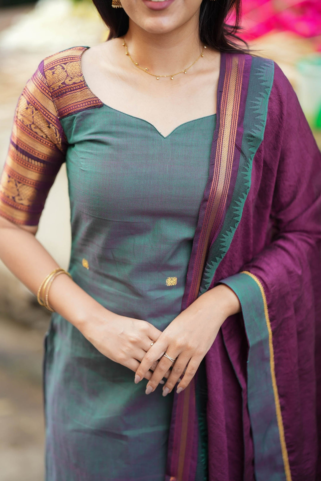 Madhuri Peacock Green Kurti Set (Set of 2) | SHOBITAM