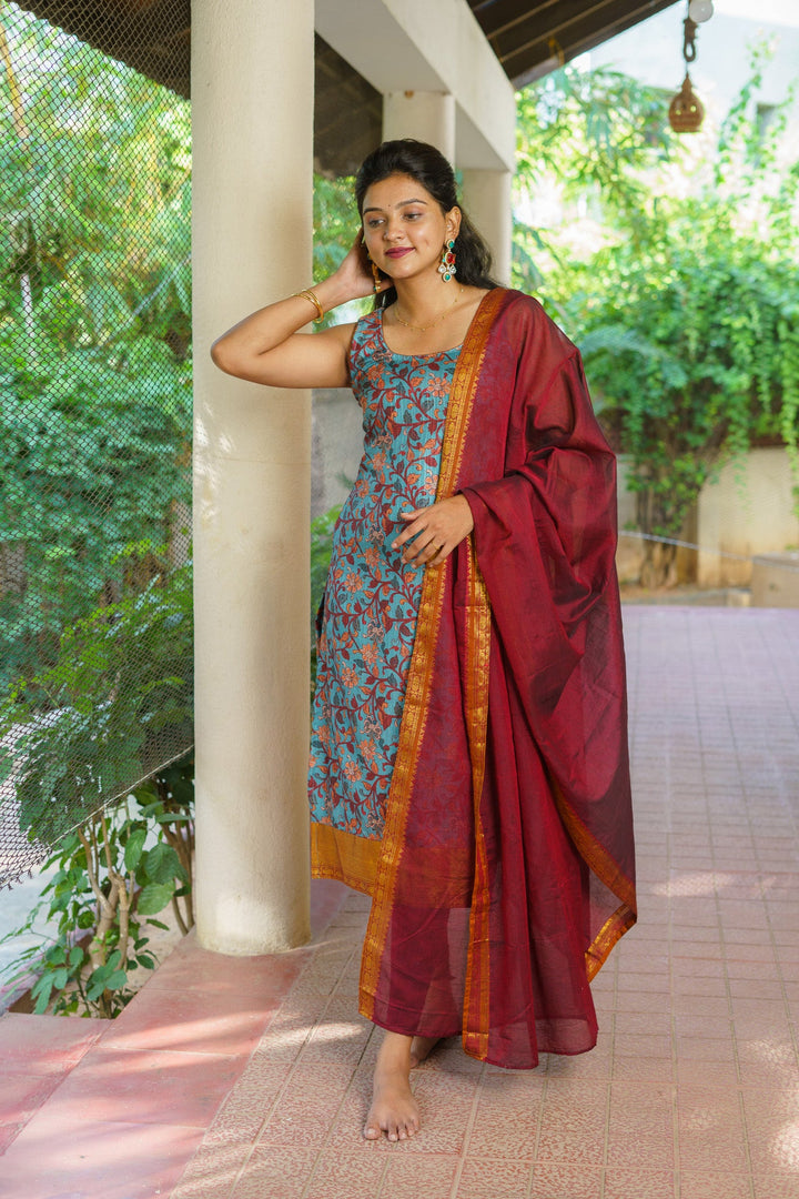 Prathana Teal & Maroon Kurti and dupatta Set | Made To Order