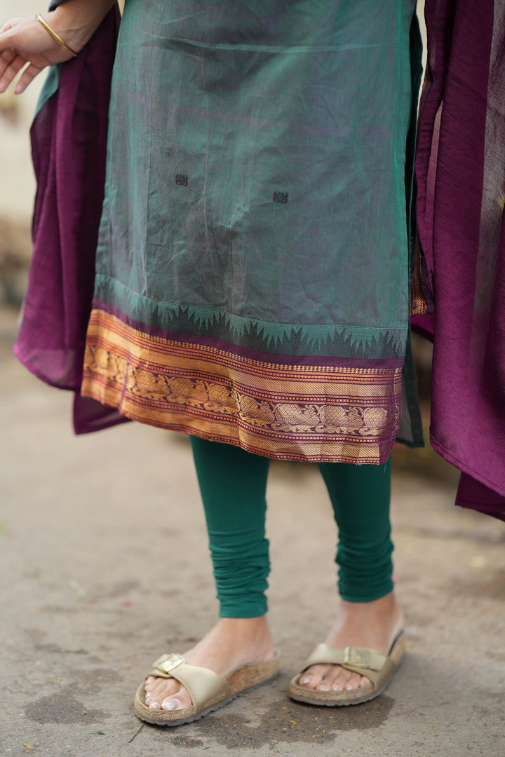 Madhuri Peacock Green Kurti Set (Set of 2) | SHOBITAM