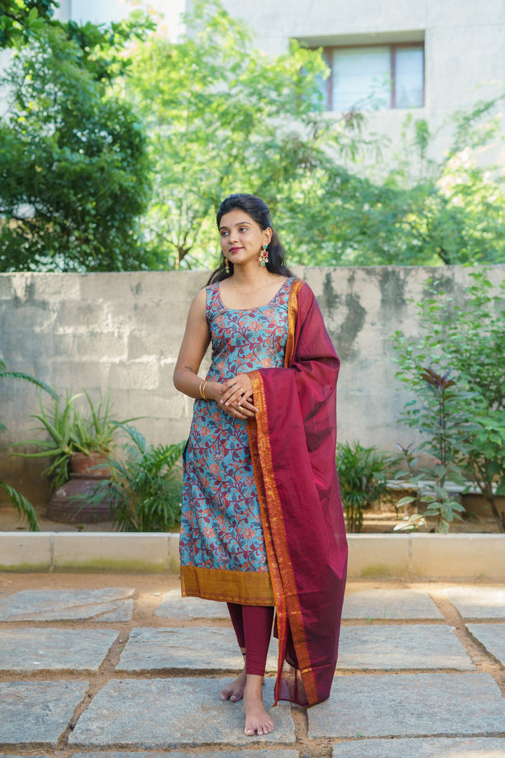 Prathana Teal & Maroon Kurti and dupatta Set | Made To Order