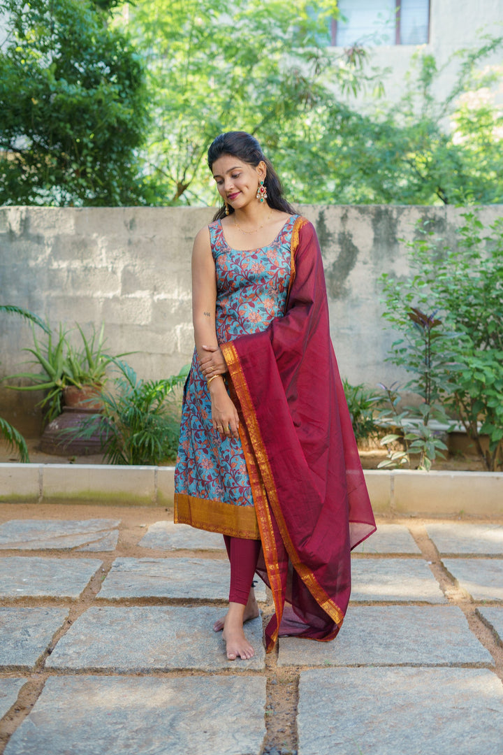 Prathana Teal & Maroon Kurti and dupatta Set | Made To Order