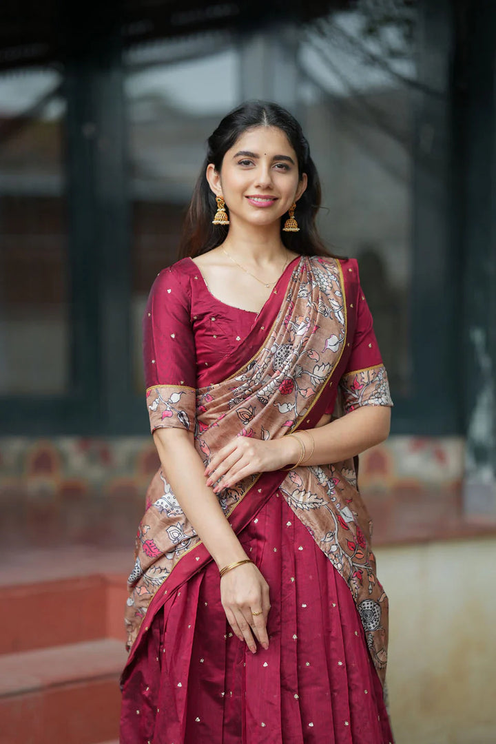 Manaswini Red Lehenga Set with Blouse, Skirt Dhavani | Made To Order