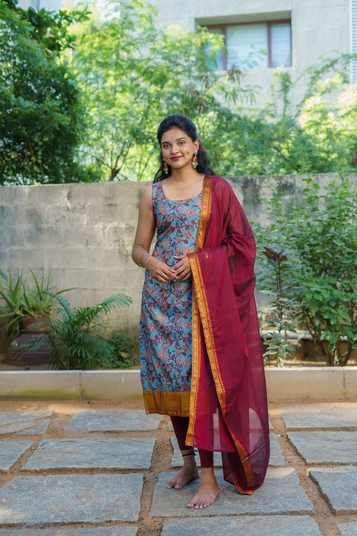 Prathana Teal & Maroon Kurti and dupatta Set | Made To Order