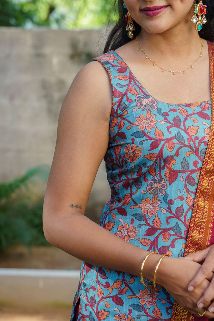 Prathana Teal & Maroon Kurti and dupatta Set | Made To Order