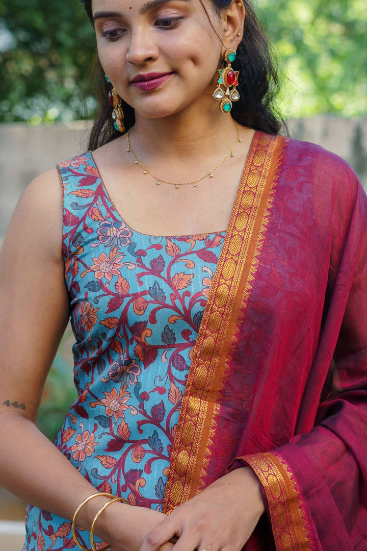 Prathana Teal & Maroon Kurti and dupatta Set | Made To Order