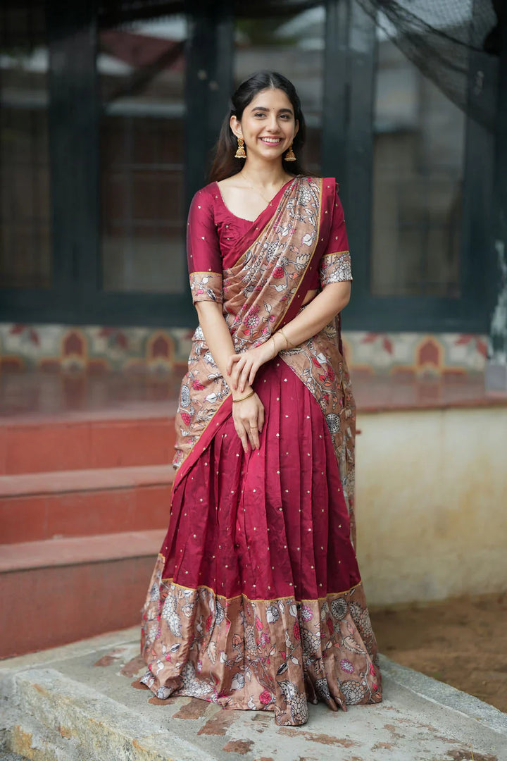 Manaswini Red Lehenga Set with Blouse, Skirt Dhavani | Made To Order