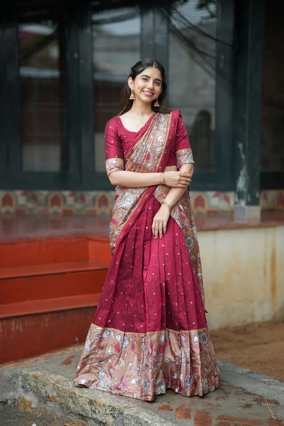 Manaswini Red Lehenga Set with Blouse, Skirt Dhavani | Made To Order