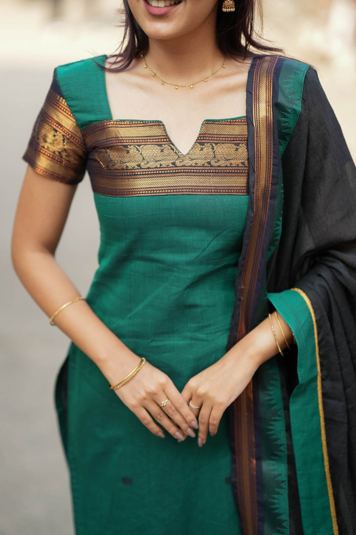Madhuri Green Kurti Set (Set of 2) | Made to Order | SHOBITAM