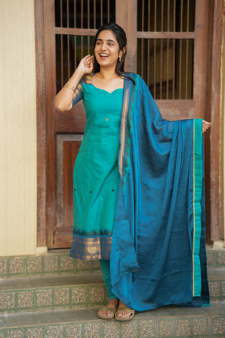 Madhuri Blue Kurti Set (Set of 2) | Made to Order | SHOBITAM