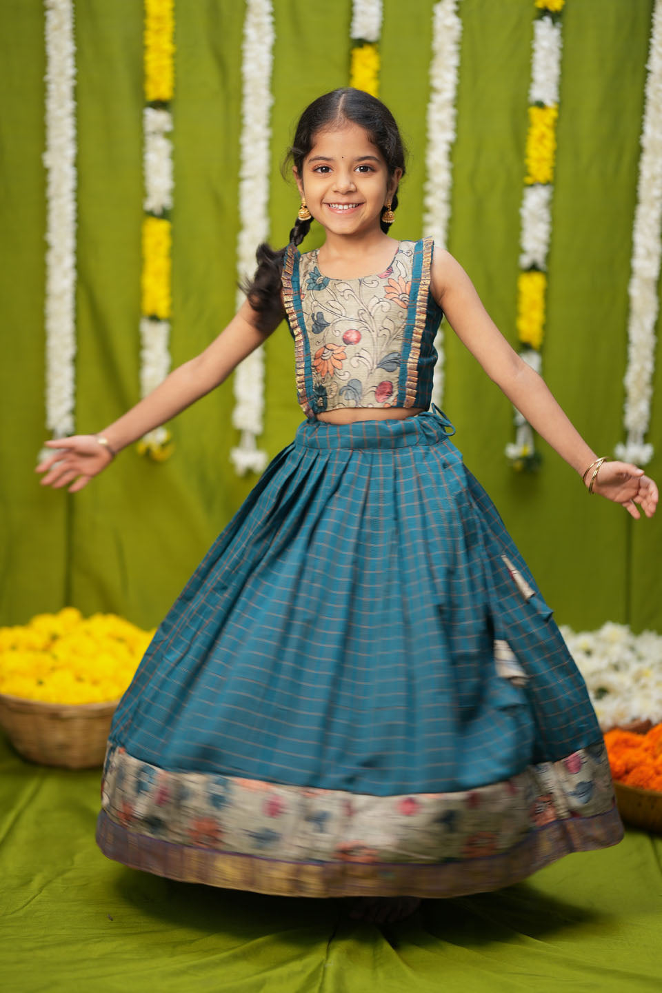 Akshara Teal Blue Lehenga Mini | Made to Order | SHOBITAM