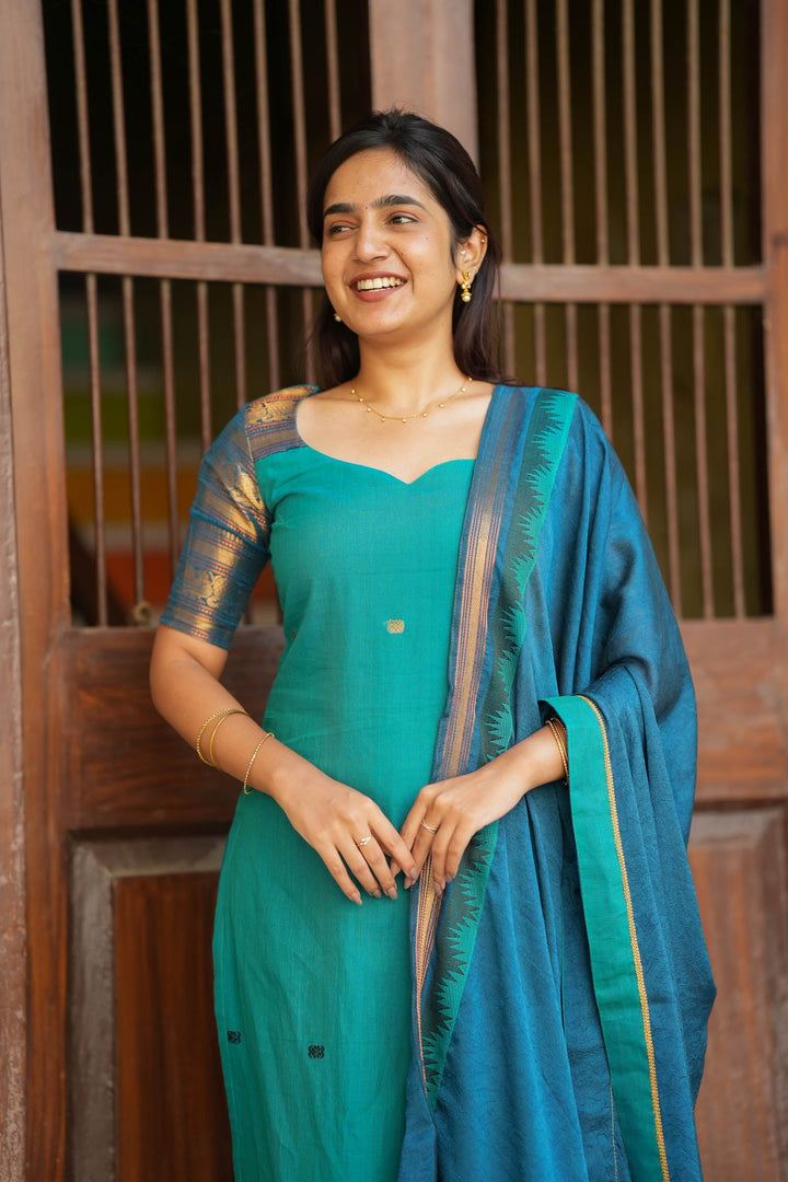 Madhuri Blue Kurti Set (Set of 2) | Made to Order | SHOBITAM
