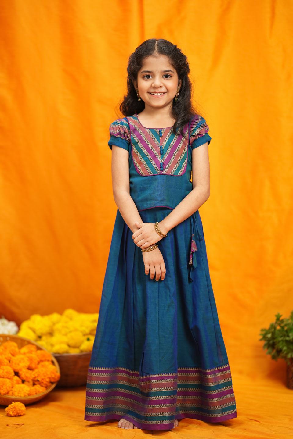 Yashika Teal Handloom Cotton Mini | Made to Order | SHOBITAM