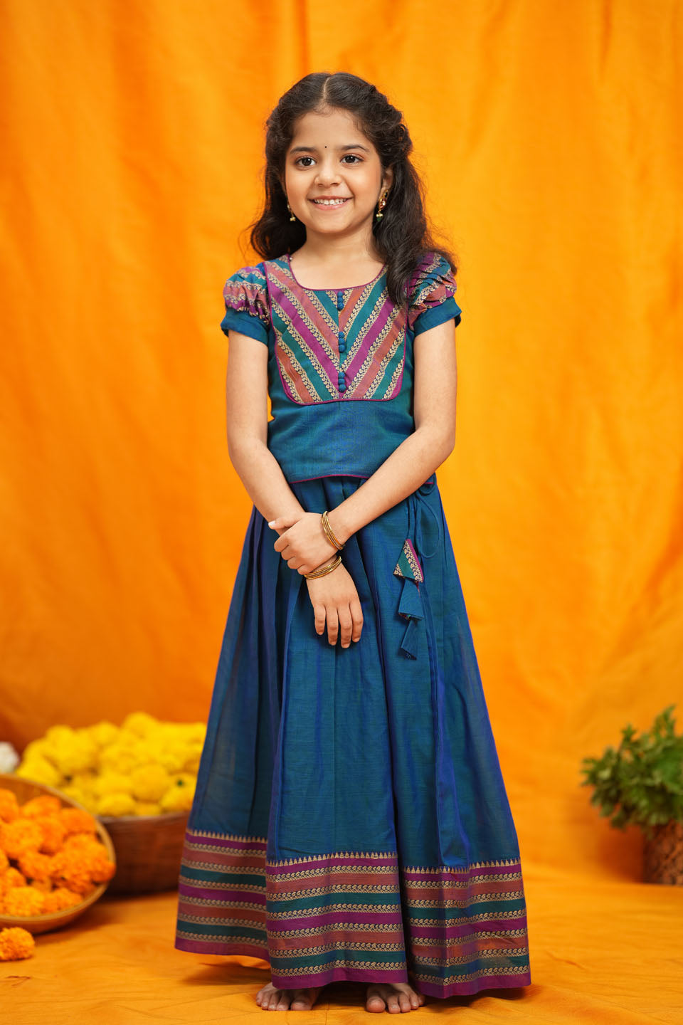 Yashika Teal Handloom Cotton Mini | Made to Order | SHOBITAM