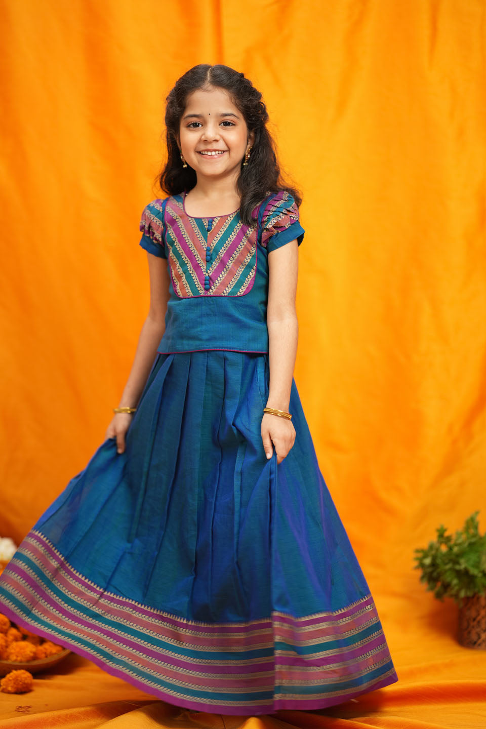 Yashika Teal Handloom Cotton Mini | Made to Order | SHOBITAM
