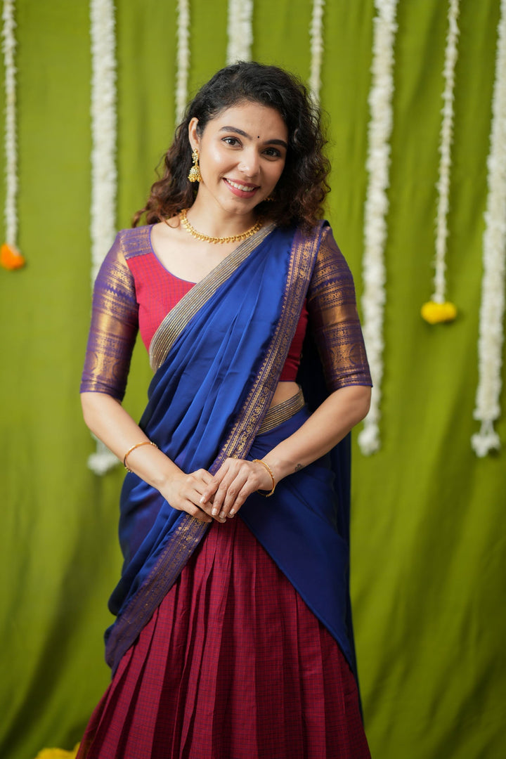 Esha Red check Halfsaree (Set of 3) | SHOBITAM