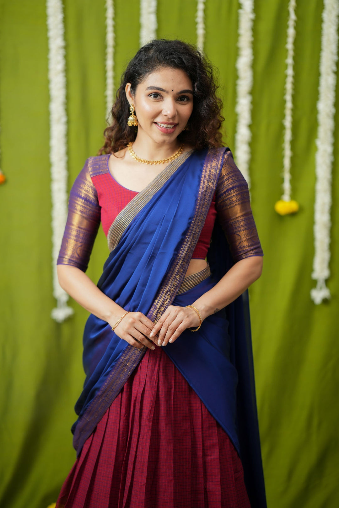 Esha Red check Halfsaree (Set of 3) | SHOBITAM