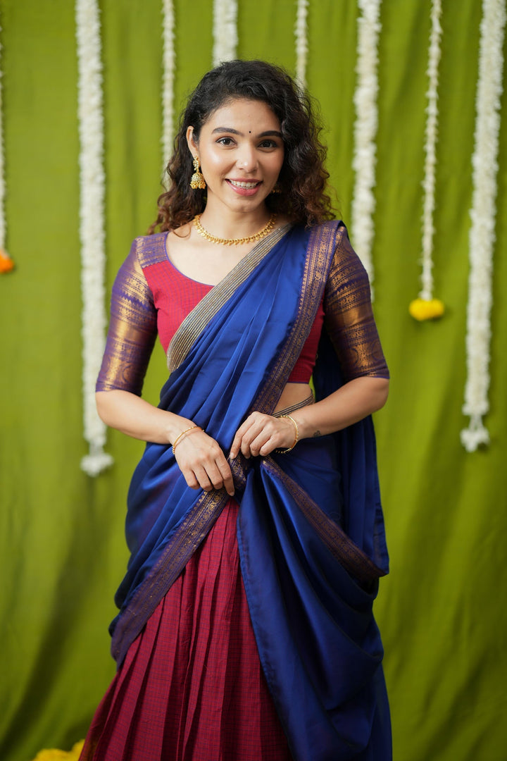 Esha Red check Halfsaree (Set of 3) | SHOBITAM