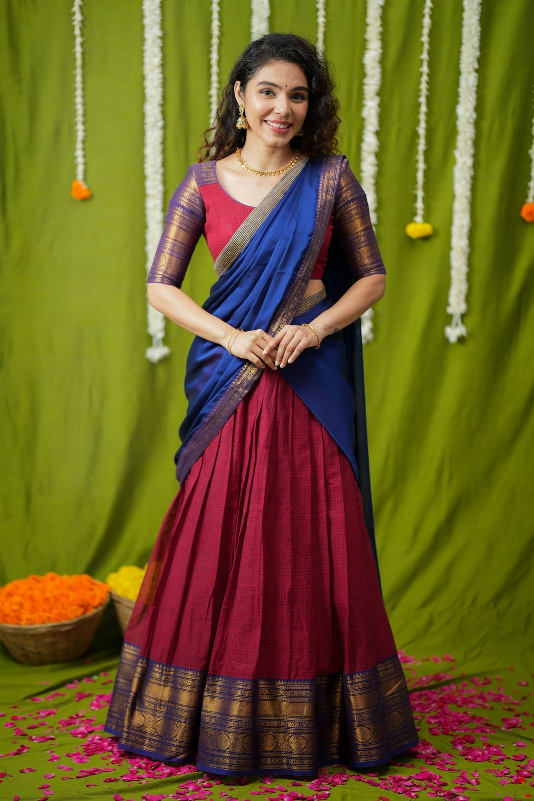 Esha Red check Halfsaree (Set of 3) | SHOBITAM