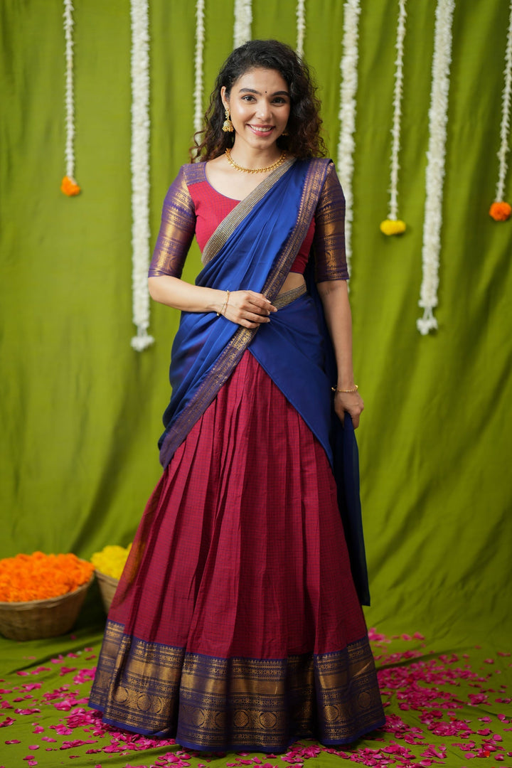 Esha Red check Halfsaree (Set of 3) | SHOBITAM