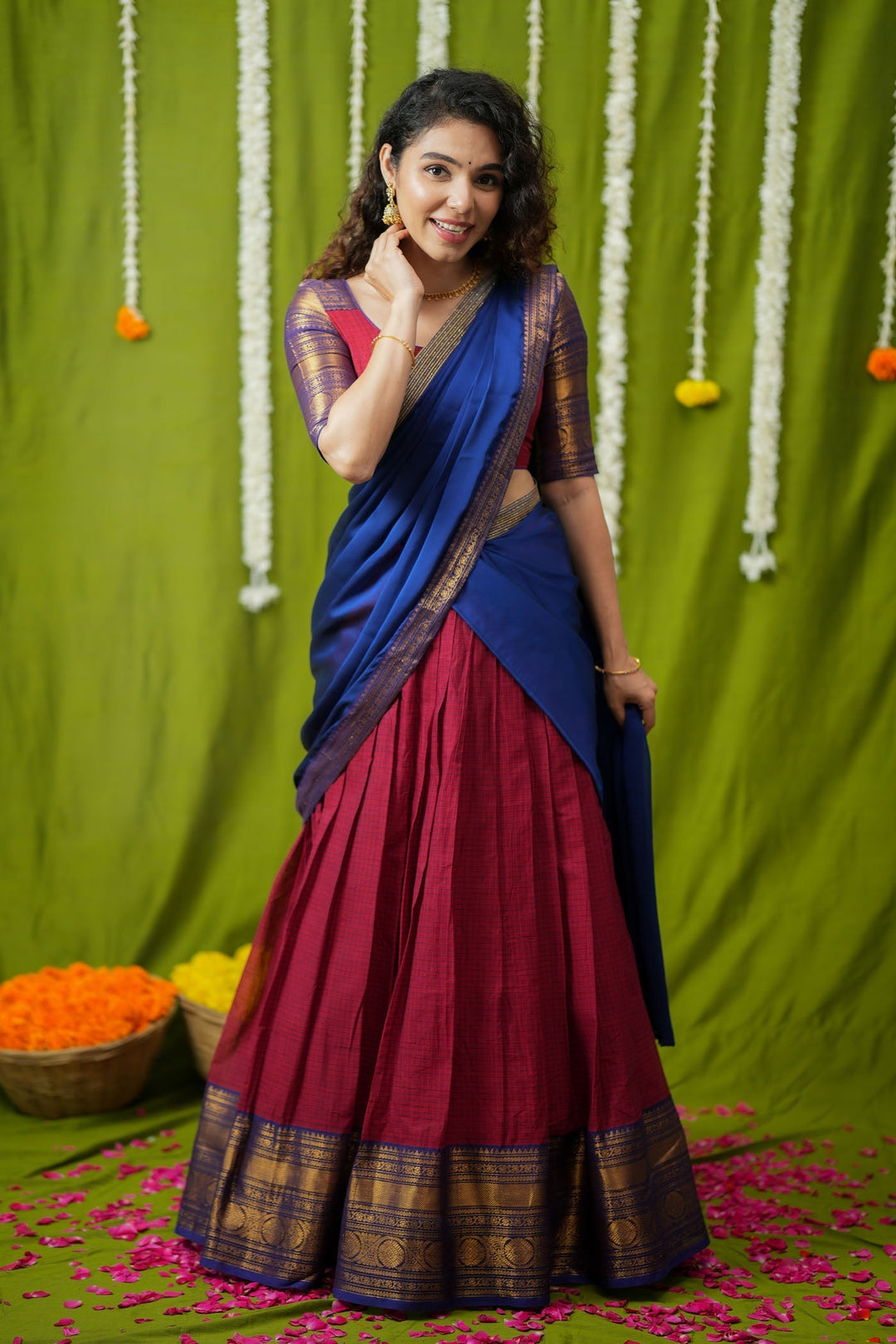 Esha Red check Halfsaree (Set of 3) | SHOBITAM