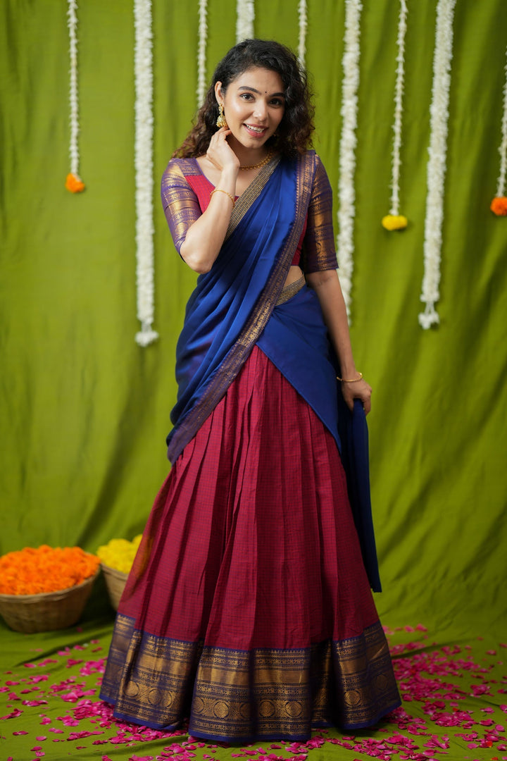Esha Red check Halfsaree (Set of 3) | SHOBITAM