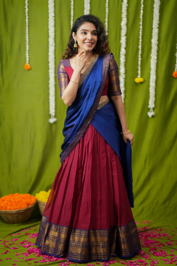 Esha Red check Halfsaree (Set of 3) | SHOBITAM