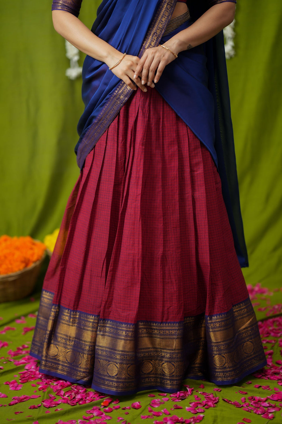 Esha Red check Halfsaree (Set of 3) | SHOBITAM