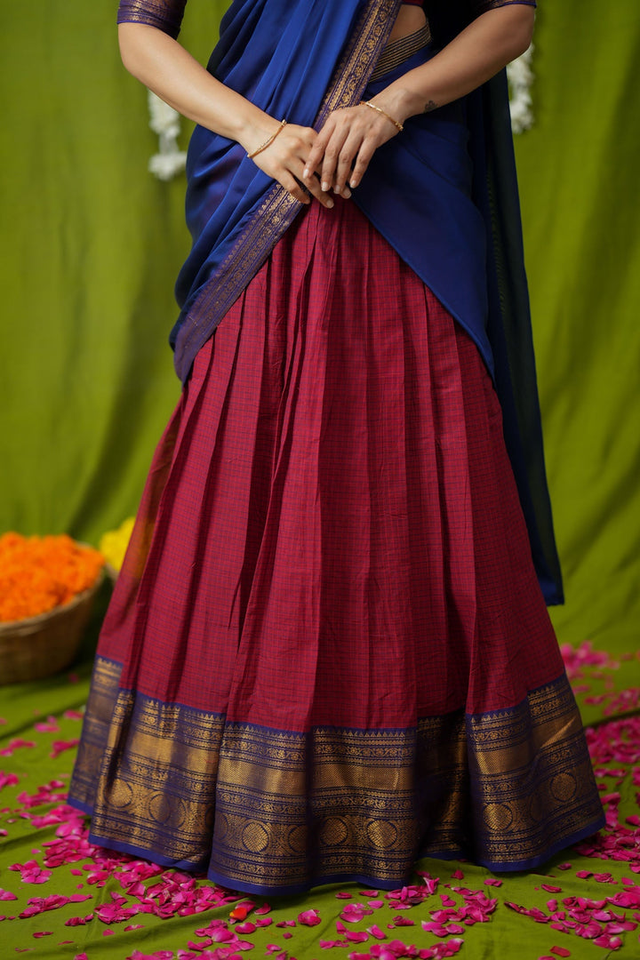 Esha Red check Halfsaree (Set of 3) | SHOBITAM