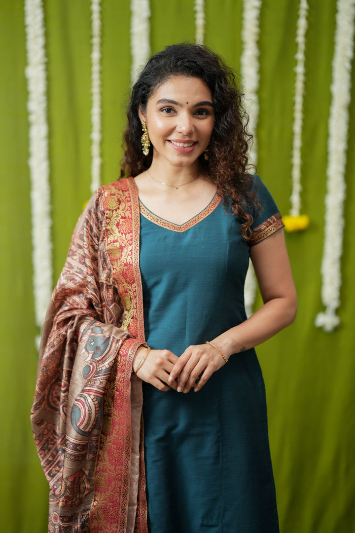 Indra Teal Kurti Set (Set of 3) | Made to Order | SHOBITAM