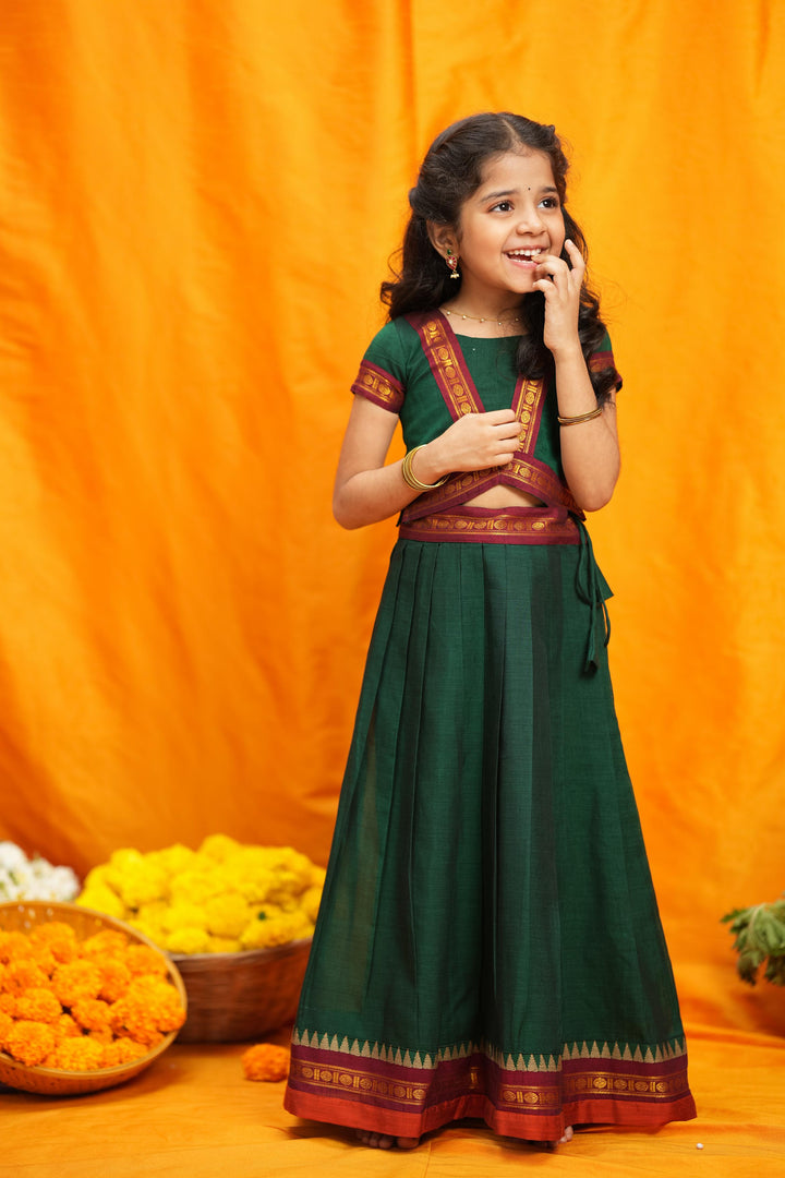 Sreeja Green Handwoven Lehenga Mini | Made To Order