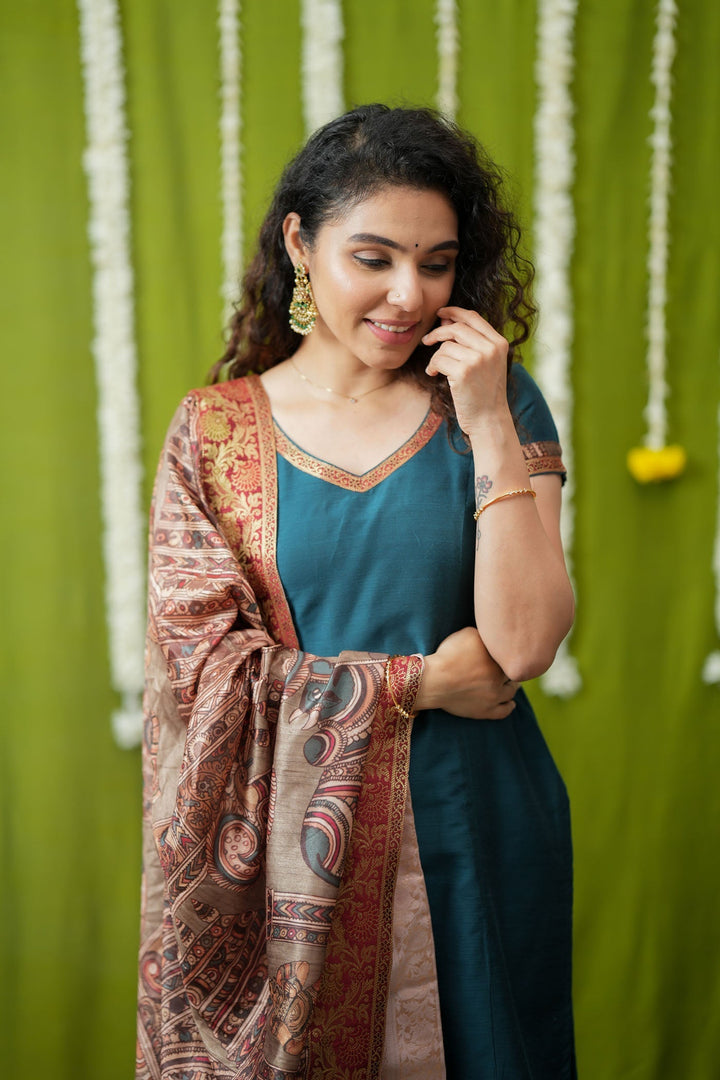 Indra Teal Kurti Set (Set of 3) | Made to Order | SHOBITAM