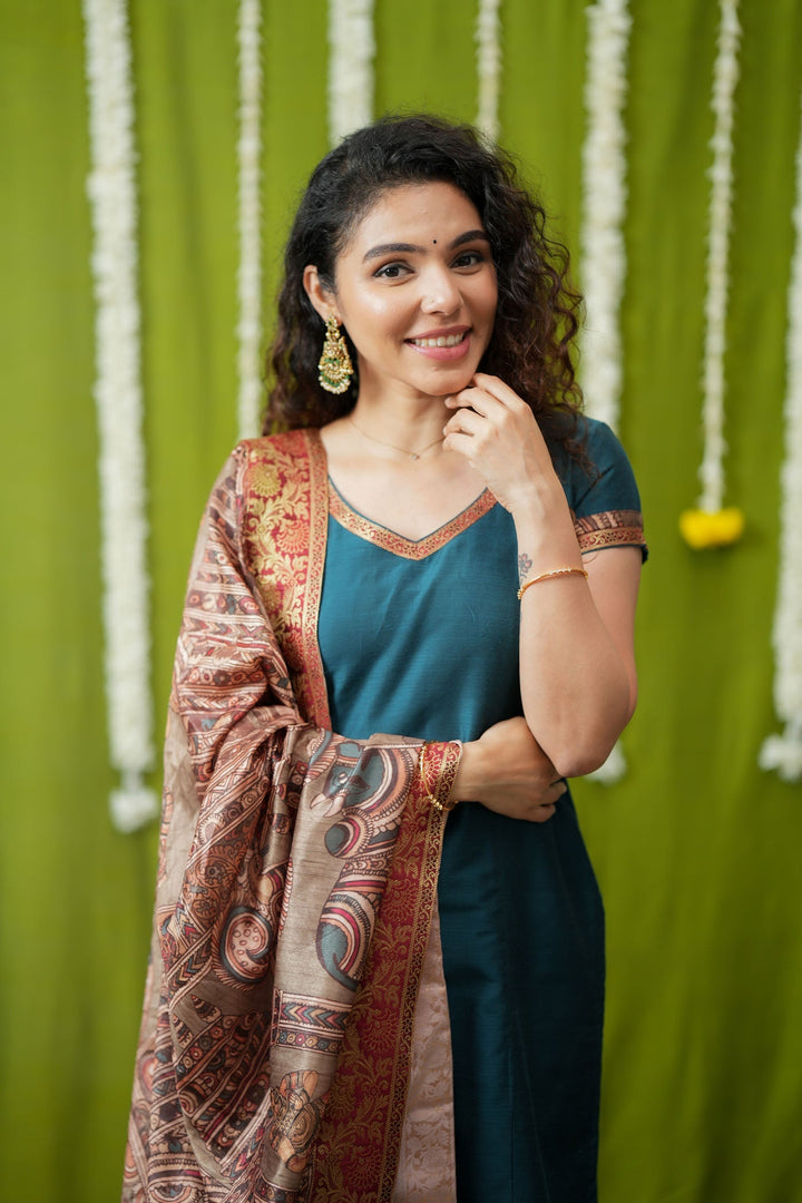 Indra Teal Kurti Set (Set of 3) | Made to Order | SHOBITAM