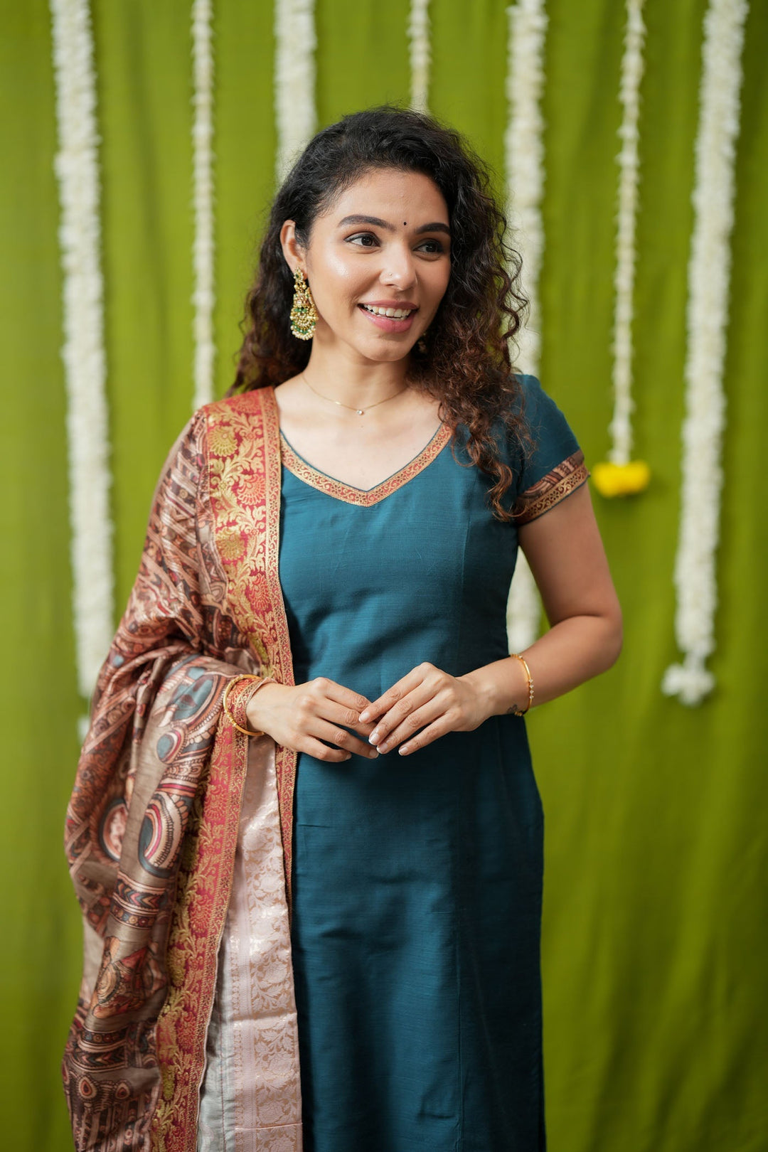 Indra Teal Kurti Set (Set of 3) | Made to Order | SHOBITAM