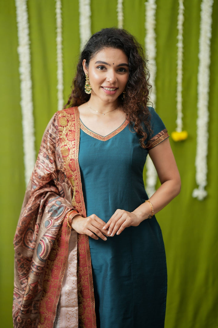Indra Teal Kurti Set (Set of 3) | Made to Order | SHOBITAM
