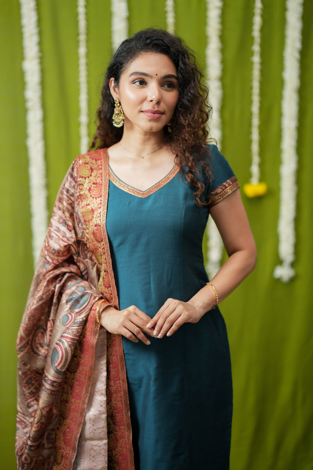 Indra Teal Kurti Set (Set of 3) | Made to Order | SHOBITAM