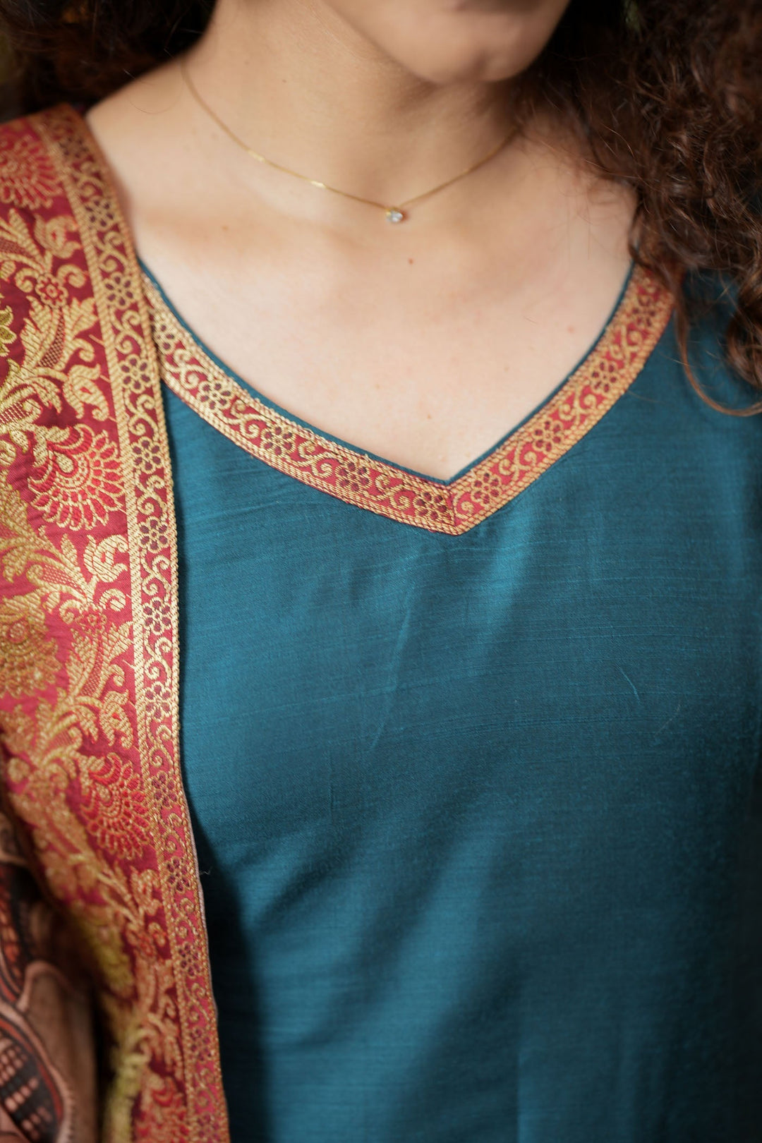 Indra Teal Kurti Set (Set of 3) | Made to Order | SHOBITAM