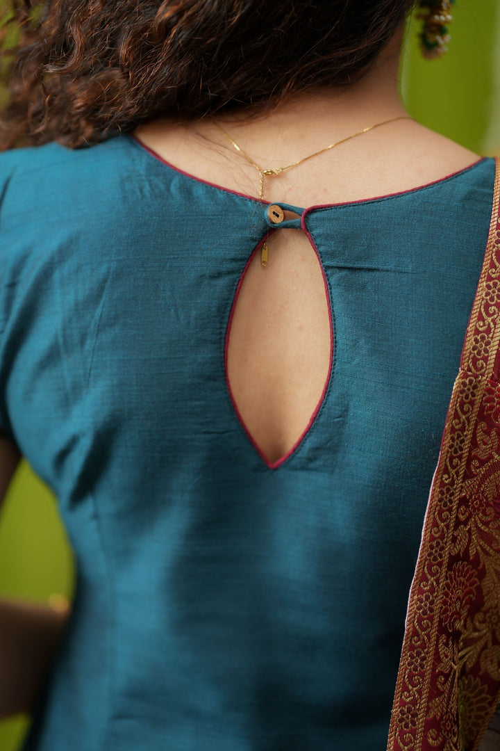 Indra Teal Kurti Set (Set of 3) | Made to Order | SHOBITAM