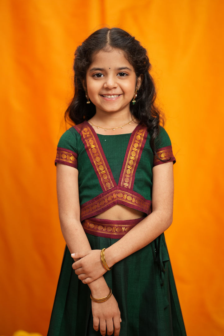 Sreeja Green Handwoven Lehenga Mini | Made To Order