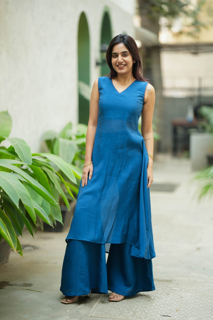 Nandhitha Teal Kurta Set ( Set of 2) | Made to Order | SHOBITAM