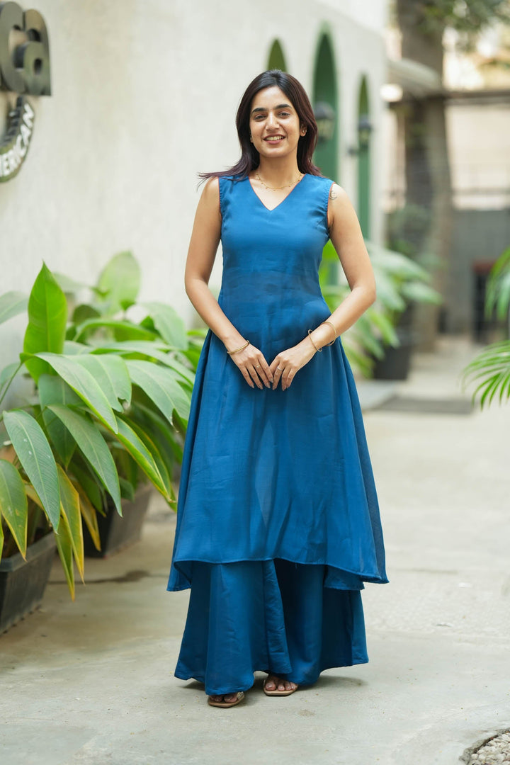 Nandhitha Teal Kurta Set ( Set of 2) | Made to Order | SHOBITAM