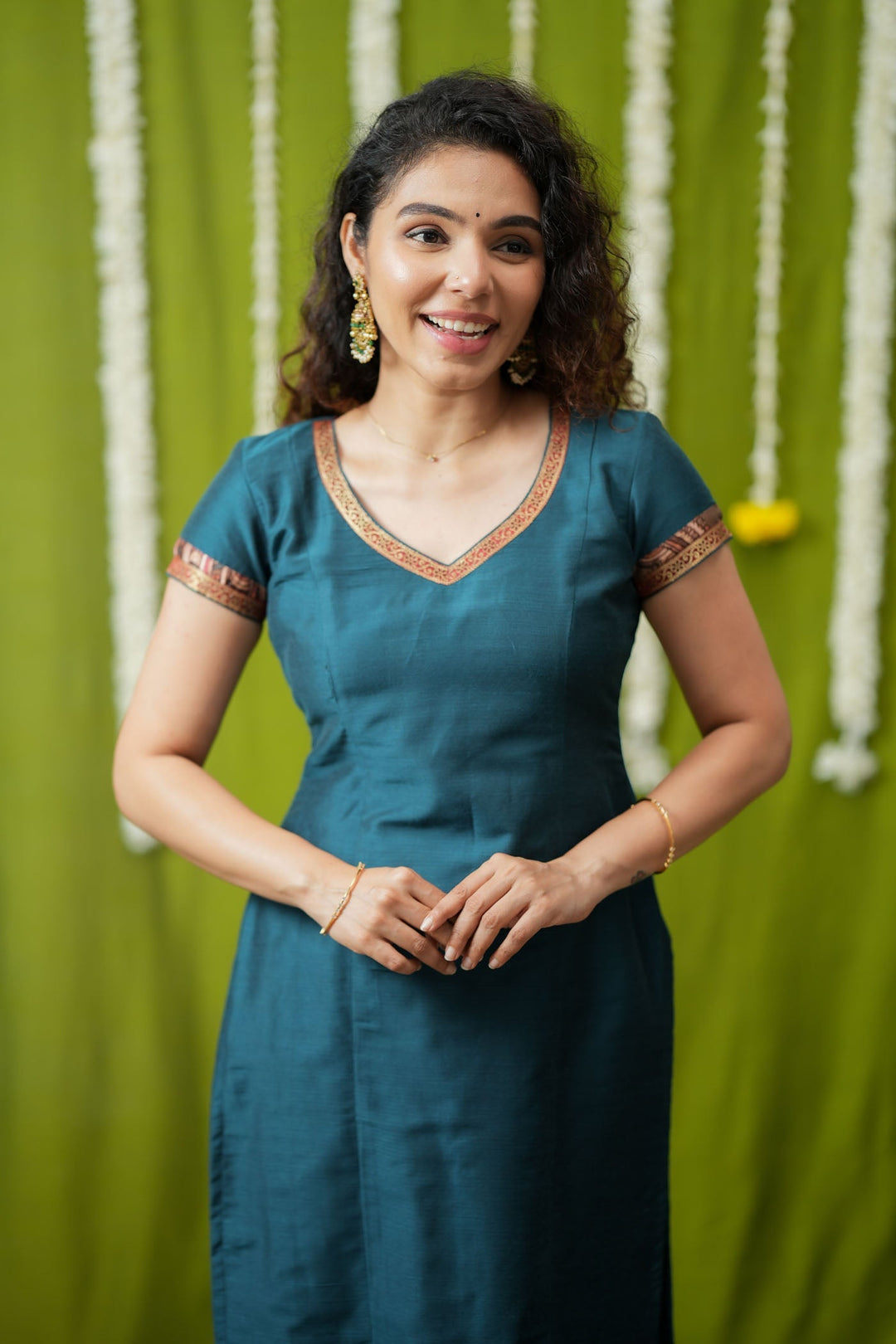 Indra Teal Kurti Set (Set of 3) | Made to Order | SHOBITAM