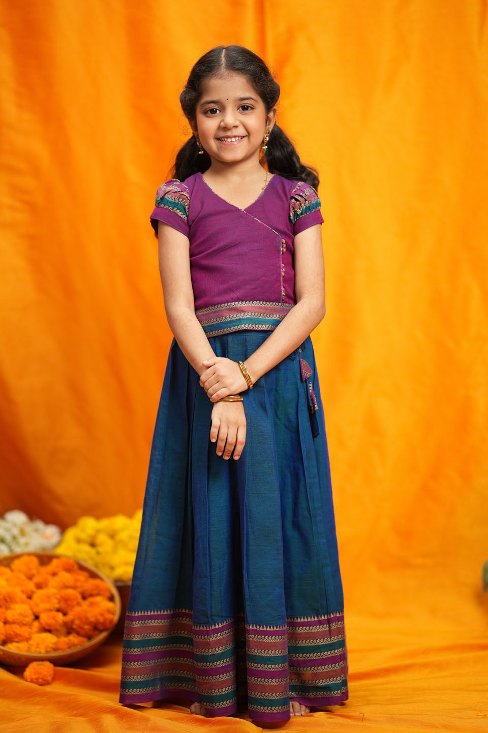 Vanika Magenta with Teal Handloom Kids Mini | Made to Order | SHOBITAM
