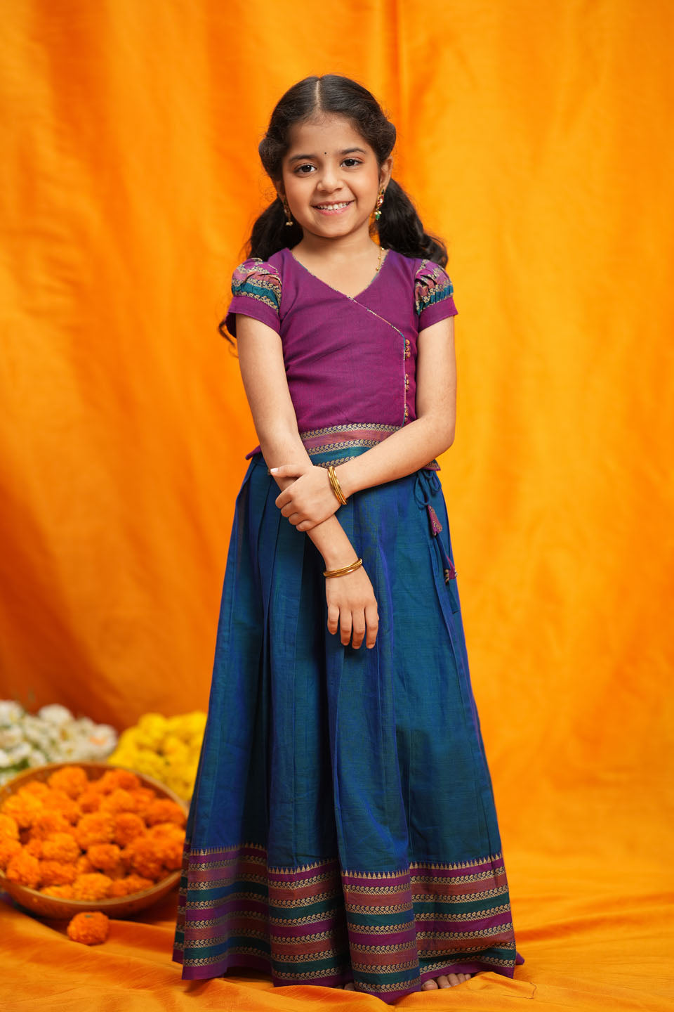 Vanika Magenta with Teal Handloom Kids Mini | Made to Order | SHOBITAM