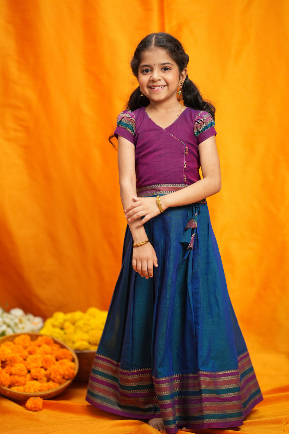 Vanika Magenta with Teal Handloom Kids Mini | Made to Order | SHOBITAM