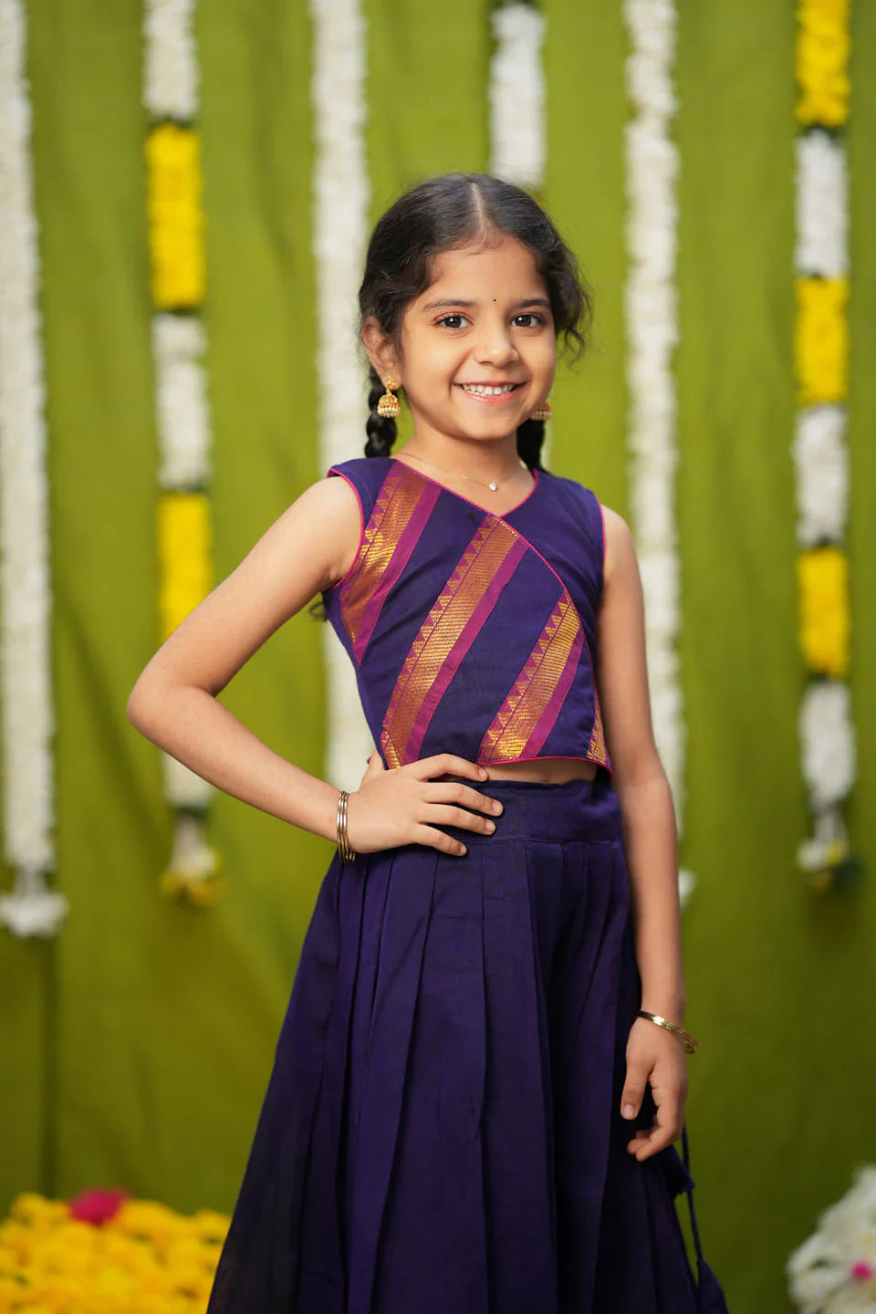 Cavery Violet Handlloom Top Skirt Mini Made To Order