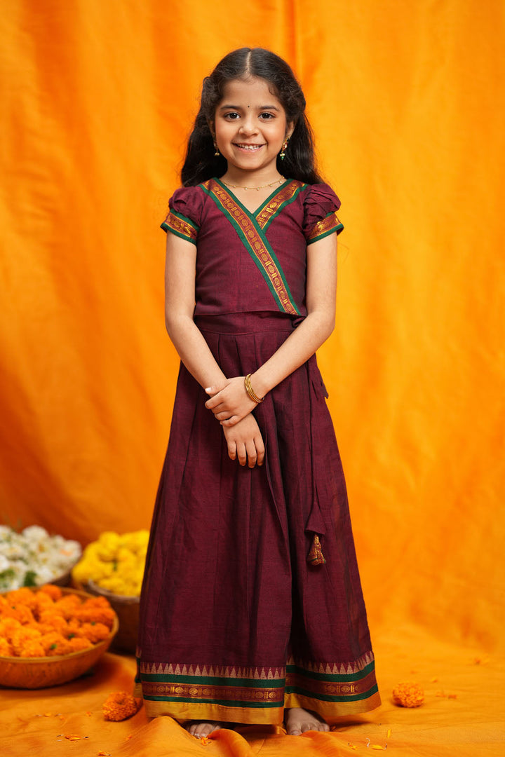 Aarvi Maroon Handwoven Kids Mini | Made To Order | SHOBITAM