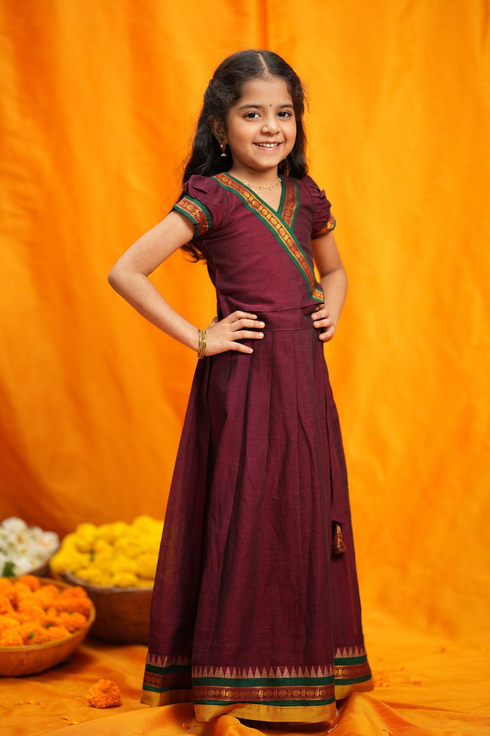 Aarvi Maroon Handwoven Kids Mini | Made To Order | SHOBITAM